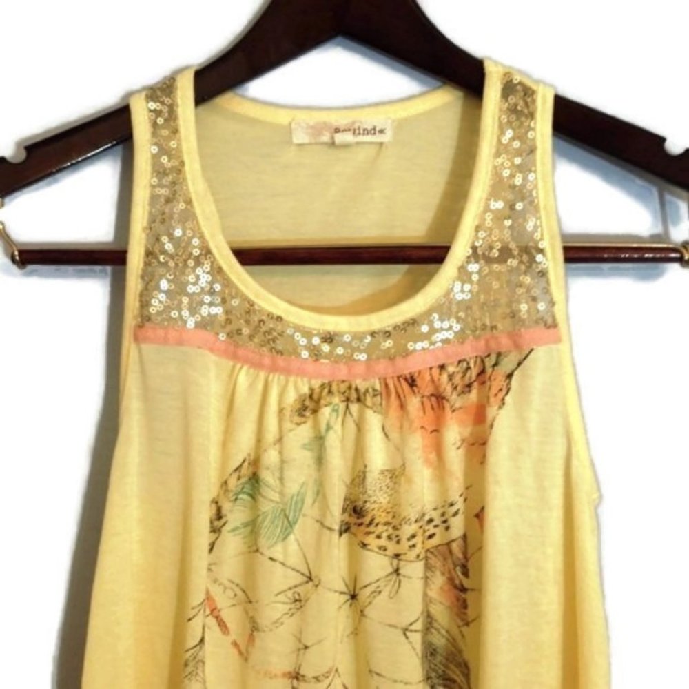 Rewind Womens Yellow Sequin Bird Dreamcatcher Tank